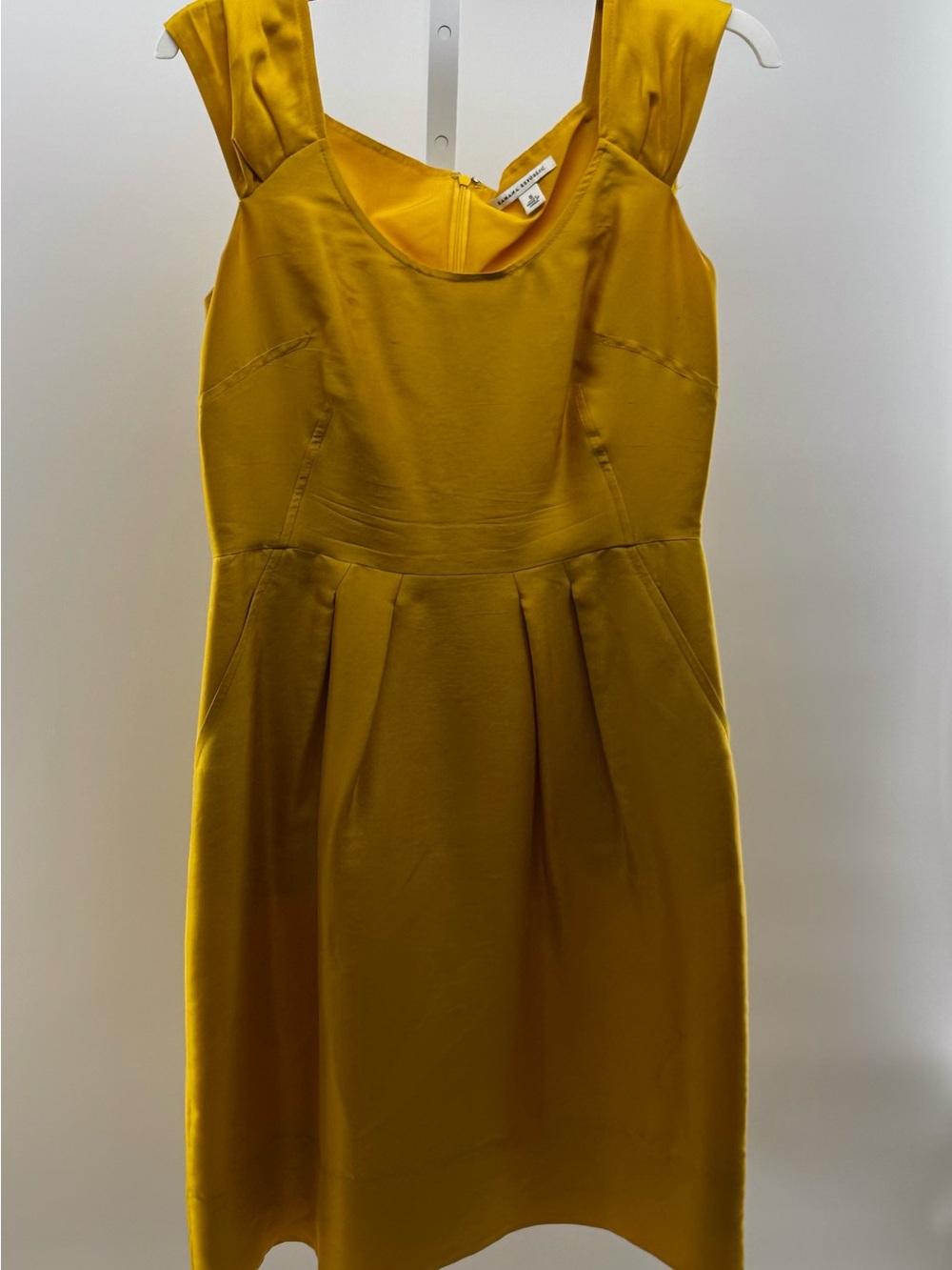 Banana Republic Mustard Yellow Pleated Waist Cocktail Silk Dress